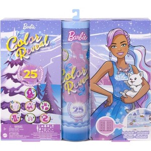 Barbie Color Reveal Advent Calendar, 1 Color Reveal Doll & 3 Pets, Clothes, Accessories & 2 Hair Extensions, 25 Surprises, Holiday Gifts for Kids - 1 of 4
