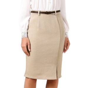 INSPIRE CHIC Women's Summer High Waisted Belted Elegant Office Work Bodycon Midi Skirts - 1 of 4