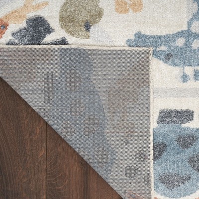 Ivory Safari Animal Print Kids Rectangular Washable Rug