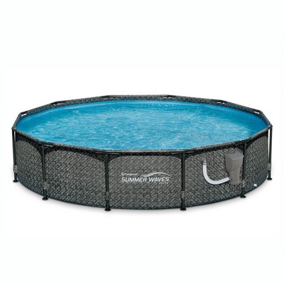 Summer Waves 12' X 33 Outdoor Round Metal Frame Above Ground Swimming Pool  With Skimmer Filter Pump And Filter Cartridge, Gray Wicker : Target