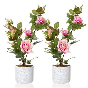 Orieon 2 Pack 21.6" Artificial Rose Plant in Pot, Faux Flowers, Lifelike Indoor D¨¦cor for Home, Office, Wedding & Events - 1 of 4