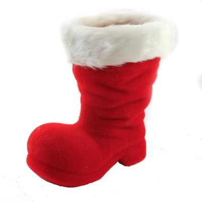 Christmas 10.0" Flocked Red Boot Santa Shoe  -  Decorative Figurines