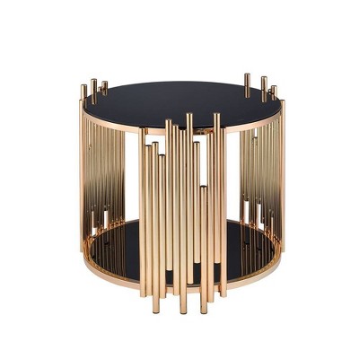 Tanquin 25" Round Black Glass & Gold Metal End Table