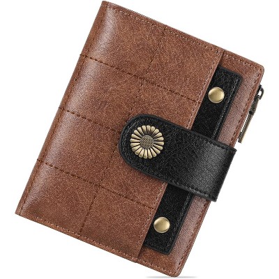 BEAFUP Small Wallets for Women Leather RFID Blocking Bifold Zipper Pocket Wallet with ID Window