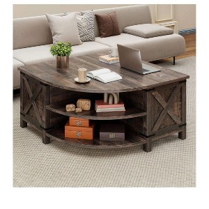 Farmhouse Lift Top Coffee Table with Hidden Space Storage Modern Cured Center Table with Charging Station For Living Room Bedroom, Brown - 1 of 4