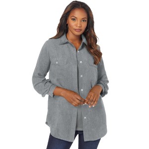 Roaman's Women's Plus Size Faux Suede Big Shirt - 1 of 4