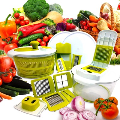 Green Plastic Multi-Use Vegetable Chopper with Interchangeable Blades