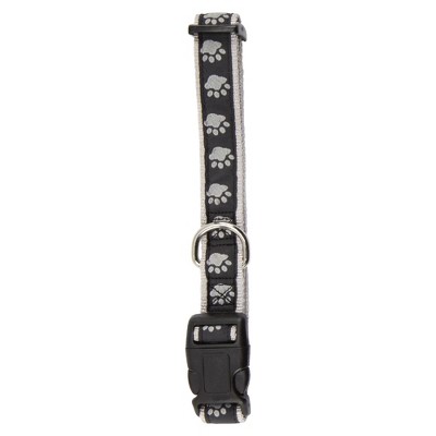 Casual Canine Nylon Two-Tone Pawprint Dog Collar, Fits Necks 6" to 10", Black