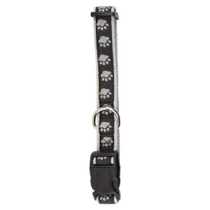 Casual Canine Nylon Two-Tone Pawprint Dog Collar, Fits Necks 6" to 10", Black - 1 of 3