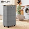 Laundry Hamper with Wheels and Lid - 100L Rolling Clothes Basket with Bamboo Handle, SpaceAid Large Laundry Organizer for Bedroom, Bathroom, Dorm - 2 of 4