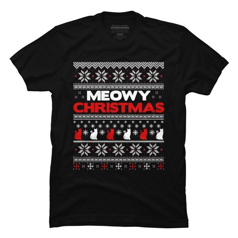 Men's Design By Humans Meowy Christmas Funny Xmas Gift Shirt By thebluebabi T-Shirt - image 1 of 4