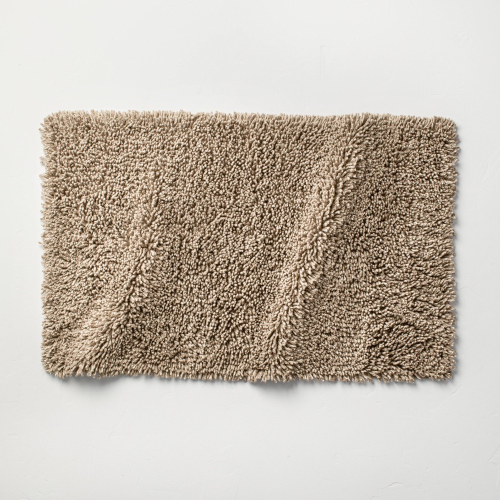 Photos - Bath Mat 21"x34" Mélange Looped Bath Rug Dark Sand - Casaluna™: Cotton, Tufted, Mac