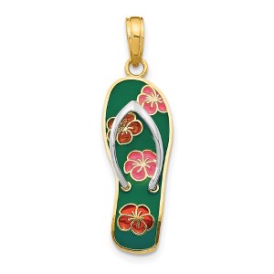 Black Bow Jewelry 14k Yellow Gold 3D Enameled Floral Flip Flop Pendant - 1 of 4