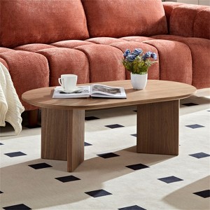 RISOKEYS 39.37" Oval MDF Coffee Table - Modern Coffee Table with Sturdy Pedestal for Living Room, Bedroom, Apartment - 1 of 4