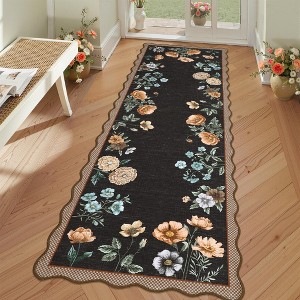 Farmhouse Washable Rug Floral Living Room Rug with Non Slip Rubber Backing, Foldable Floor Mats - 1 of 4