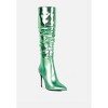 New Expession Metallic Ruched Stiletto Calf Boots Women - 3 of 4