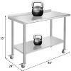 48"x24" Stainless Steel Table, Prep Table Stainless Steel Workbench, with Backsplash and Hook, Shelves, 4 Wheels, Arc Corner Edge - 2 of 4