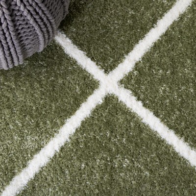 Sage and White Rectangular Shag Area Rug 4' x 6'