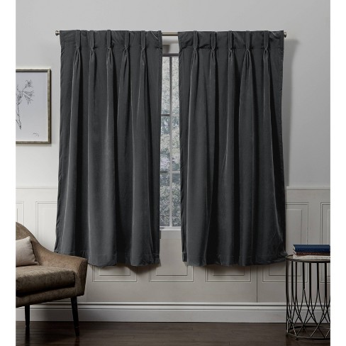 Set Of 2 Velvet Pinch Pleated Light Filtering Window Curtain Panels - Exclusive Home - image 1 of 4