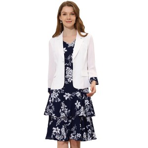Allegra K Women's Chiffon V Neck Contrast Panel Work Jacket Dress Suit Set 2 Pcs - 1 of 4