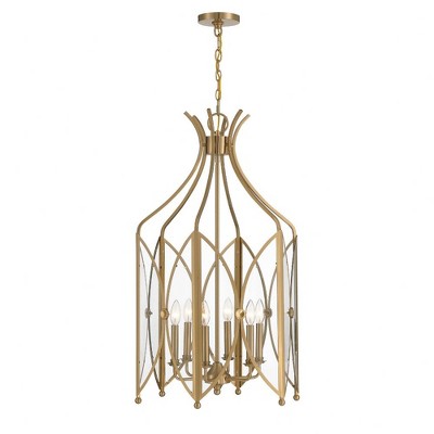 Noble Brass and Clear Glass 6-Light Pendant