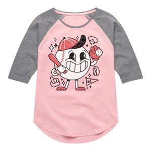 Girls' - Instant Message - Baseball Mascot Shirt Tail Raglan Graphic T-shirt - 1 of 4