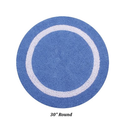 Hotel Collection Chic Minimalist 30" Round Blue & White Cotton Bath Rug