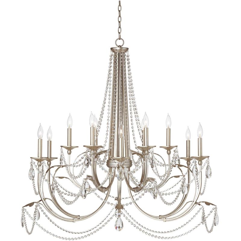 Regency Hill Strand Silver Leaf Chandelier 46" Wide French Beaded Crystal 12-Light Fixture for Dining Room House Foyer Kitchen Island Entryway Bedroom, 1 of 8