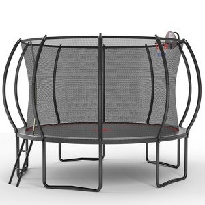 NAYSAYE Trampoline 12FT with Ladder Pumpkin Design for Outdoor Use with Safety Enclosure Net, Black and Red, 144.00"*102.00"*136.90" - 1 of 4
