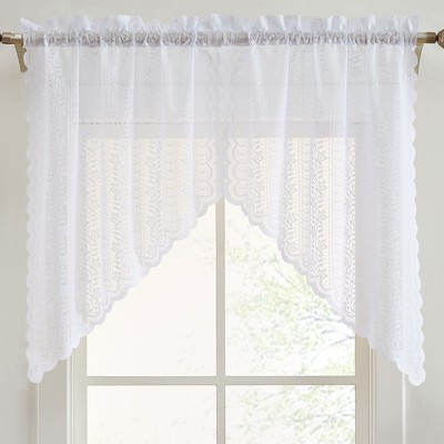 HLC.ME Sophia Floral Rod Pocket Lace Short Cafe Swags for Small Windows, Kitchens, and Basements - Set of 2