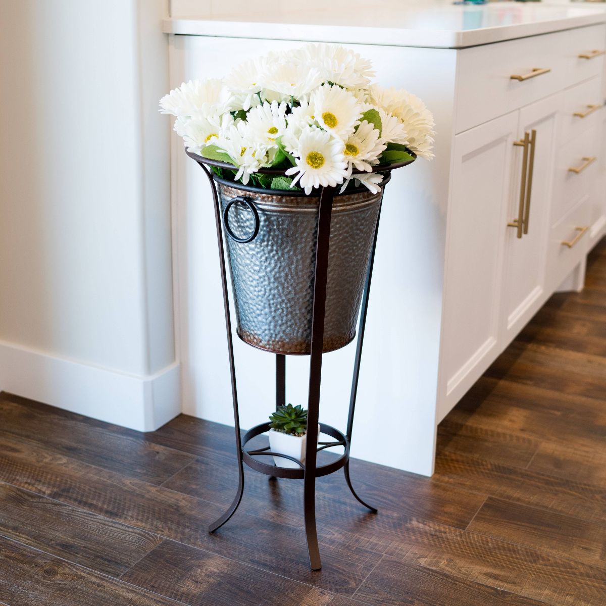 Tulip Iron Plant Stand Roman Bronze - Achla Designs: Freestanding Metal Planter Holder, Indoor/Outdoor Use, 28" Tall - thumbnail 7