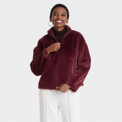 Women's Quarter Zip Sweatshirt - A New Day™ Brown S