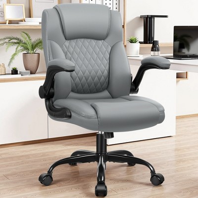 KERDOM Leather Office Chair, Big and Tall Office Chair 400LBS Wide Seat, Gray