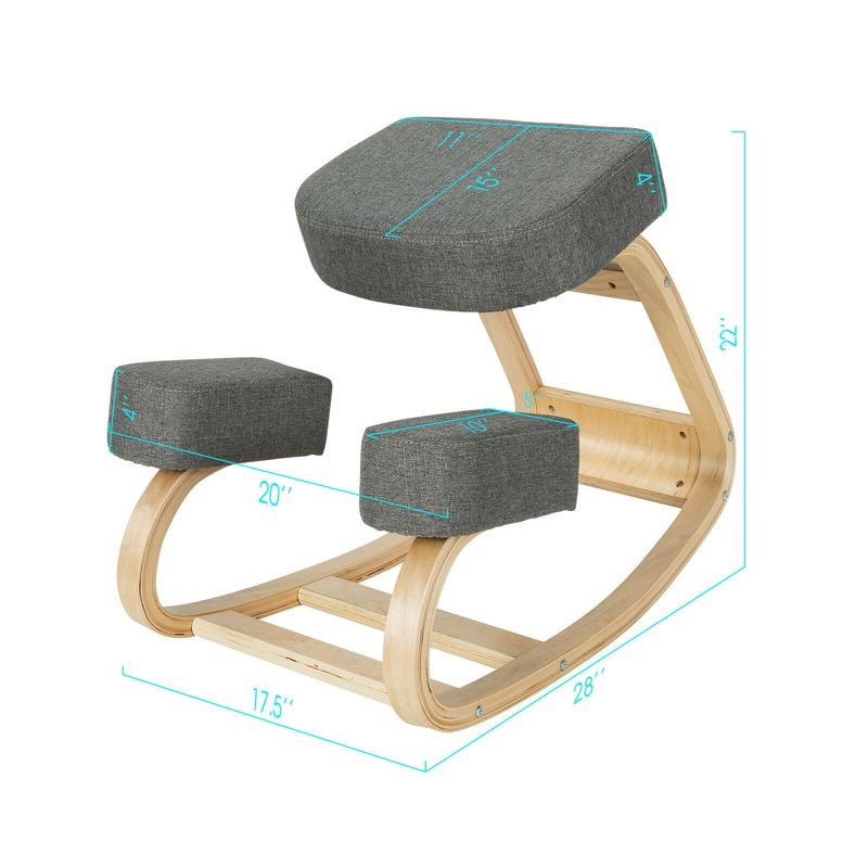 Costway Ergonomic Kneeling Chair Rocking Stool Upright Posture Office Furniture Black\Grey, 3 of 11