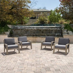 Outdoor Acacia Wood Patio Club Chairs Set of 4 with Water-Resistant Cushions, Outdoor Chair with Slat Panel Design for Garden or Deck-Coolbibila - 1 of 4