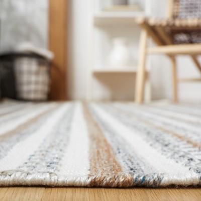 Ivory Striped Kilim 5' x 8' Handwoven Wool Blend Area Rug