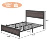 Full Size Bed Frame with Headboard, Industrial Platform Bed Frame with Charging Station, No Box Spring Required, Easy to Assemble - 2 of 4