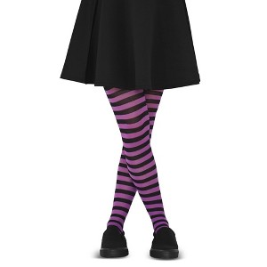 Skeleteen Black and Purple Tights - Striped Nylon Stretch Pantyhose Stocking Accessories for Every Day Attire and Costumes - 1 of 4