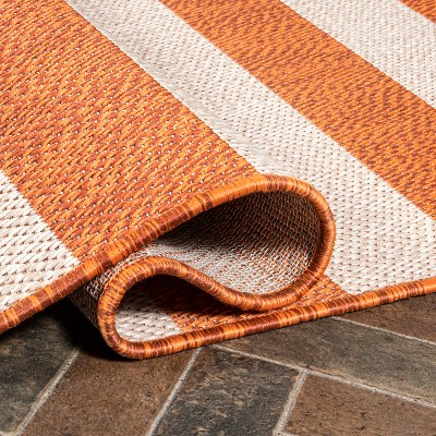 Reversible Orange and Beige Synthetic Stripe 4' x 6' Rug