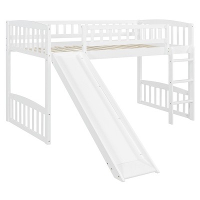 Bellemave Twin Loft Bed with Slide and Ladder, Low Loft Bed for Kids, Wood Loft Bed, for Boys Girls,White