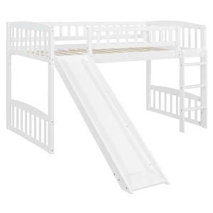 Bellemave Twin Loft Bed with Slide and Ladder, Low Loft Bed for Kids, Wood Loft Bed, for Boys Girls,White - 1 of 3