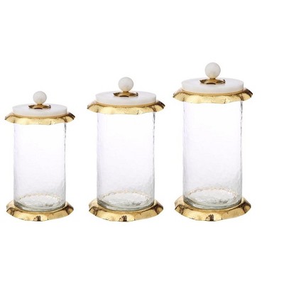 Classic Touch Clear/Gold Glass Canister With Marble lid - Thumbnail 2