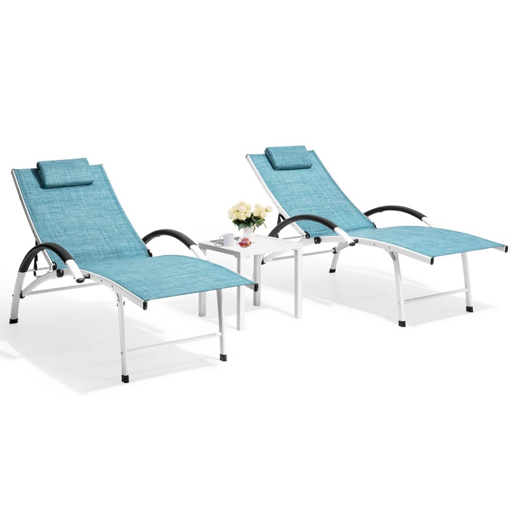 Photos - Garden Furniture 3pc Outdoor Aluminum 5 Position Adjustable Lounge Chairs with Covered Head