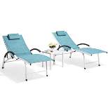 3pc Outdoor Aluminum 5 Position Adjustable Lounge Chairs with Covered Headrests - Blue - Crestlive Products