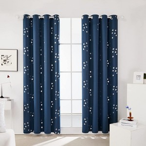 Deconovo Thermal Blackout Curtains with Silver Cube Design (2 Panels) - 1 of 4