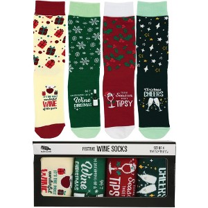 Pavilion Gift Company - Christmas Wine - M/L Adult Crew Socks (Set of 4 ) - Socks - 1 of 4