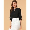 INSPIRE CHIC Women's Work Office Keyhole Pleated Front Ruched 3/4 Sleeve Chiffon Blouse - 2 of 4
