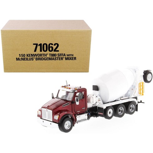 Kenworth T880 SFFA with McNeilus Bridgemaster Mixer Truck Radiant Red and  White 1/50 Diecast Model by Diecast Masters