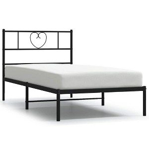 vidaXL Twin Metal Bed Frame with Headboard, Sturdy Steel, Black, No Mattress - 1 of 4