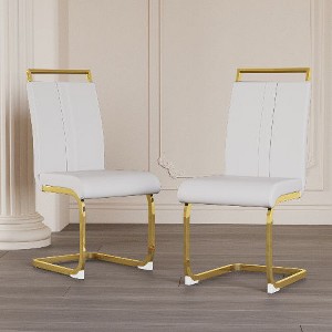 CAVINAS Modern Dining Chairs, Faux Leather High Back Upholstered Side Chair with C-shaped Tube Metal Legs, Guest Office Chair - 1 of 4